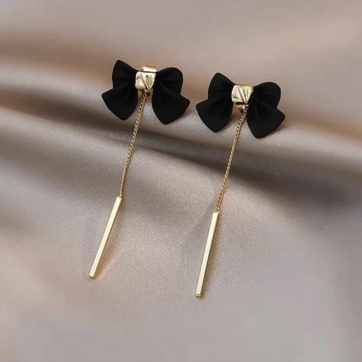 Black Bow Golden Embellished Earring