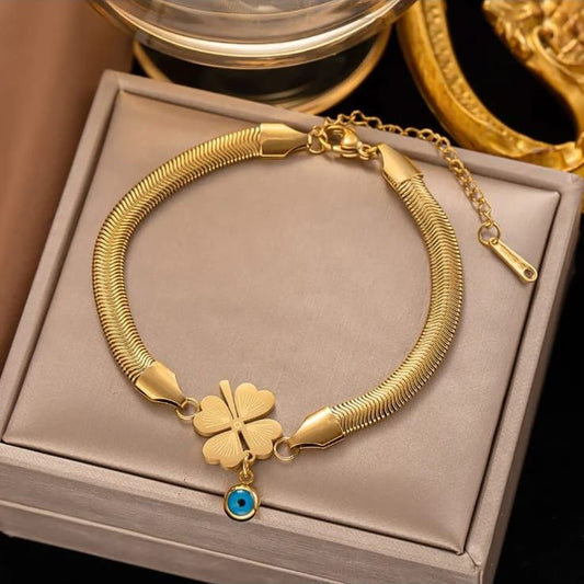 Heart Leaf Evil Eye Snake Chain Bracelet