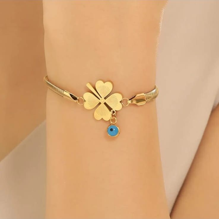 Heart Leaf Evil Eye Snake Chain Bracelet