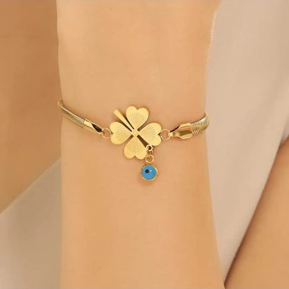 Heart Leaf Evil Eye Snake Chain Bracelet