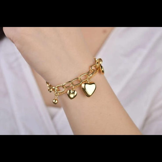 Mini Balls Heart Double Layered Chain Bracelet