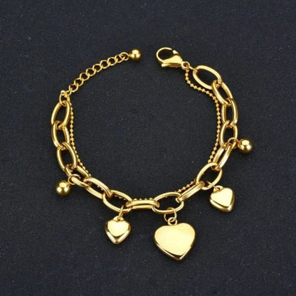 Mini Balls Heart Double Layered Chain Bracelet