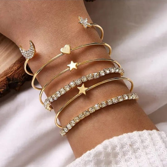 Set Of Six Moon Star Bracelet