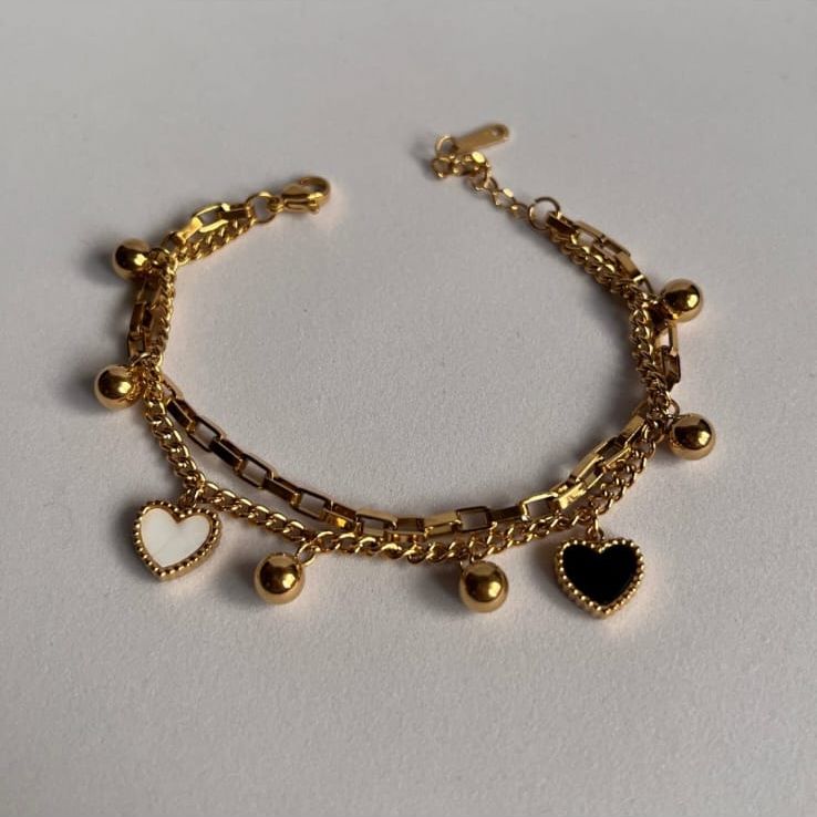 Layered Reversible Heart Chain Bracelet