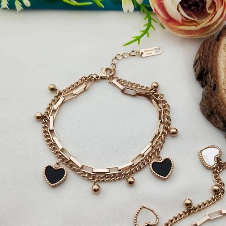 Layered Reversible Heart Chain Bracelet