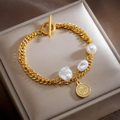 Coin Pearl Gold Bracelet