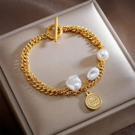 Coin Pearl Gold Bracelet