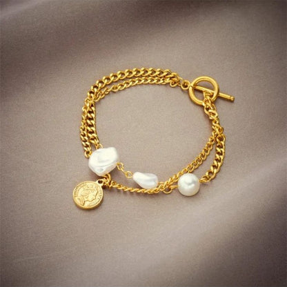 Coin Pearl Gold Bracelet