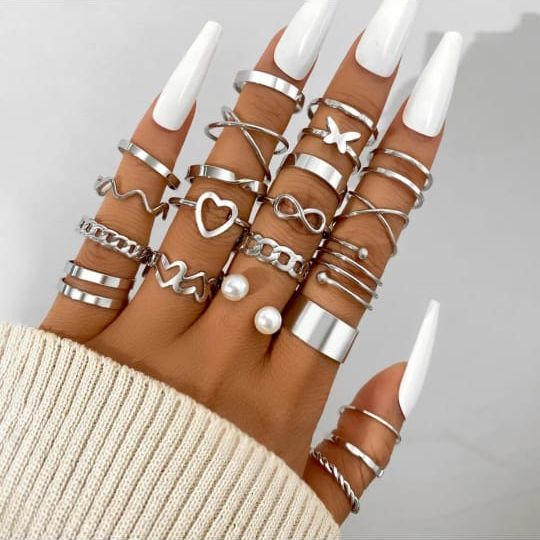 Set Of 22 Silver Rings