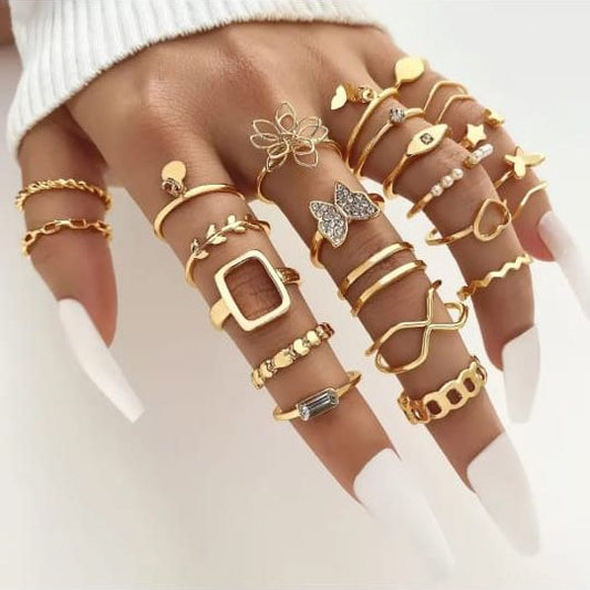 Set Of 23 Gold Plated Rings