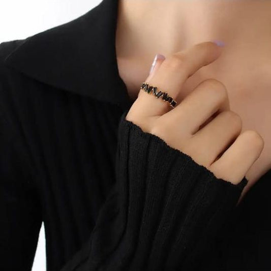 Black Stone Gold Plated Ring