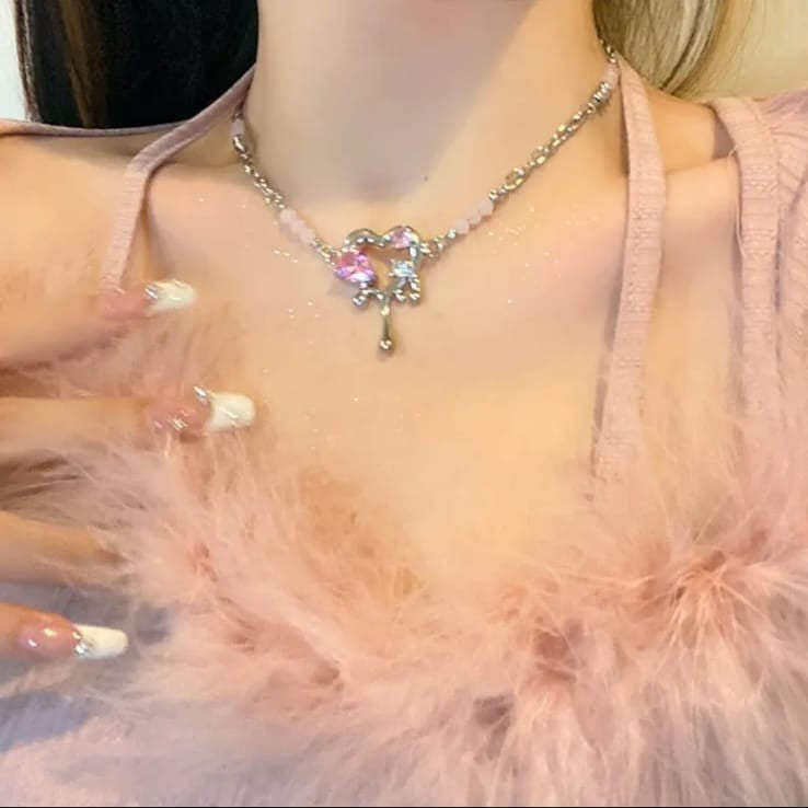 pink stone heart pendant