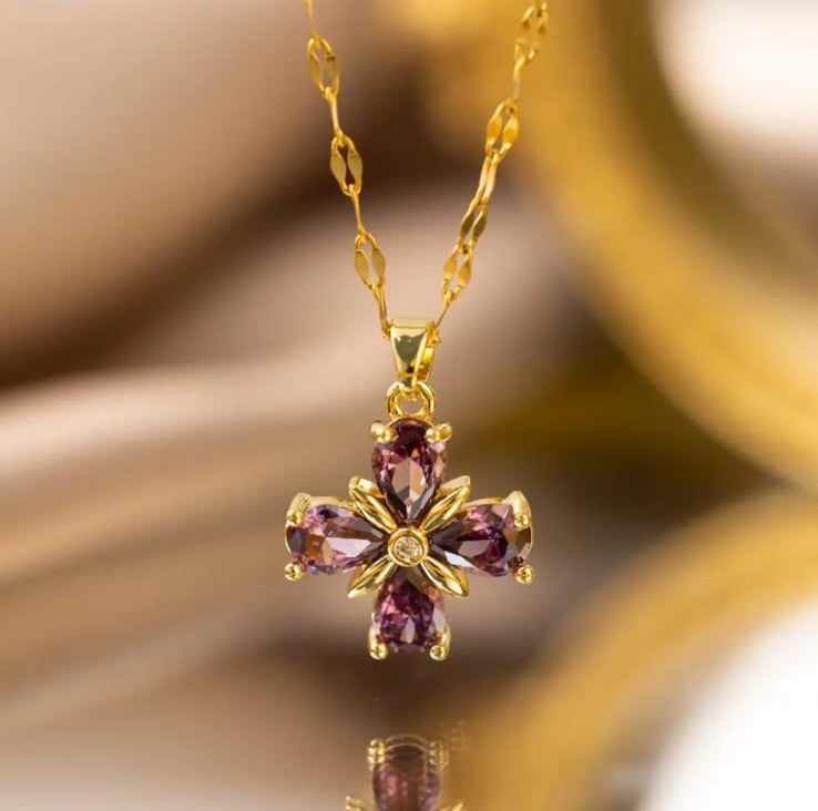 purple stone flower pendant