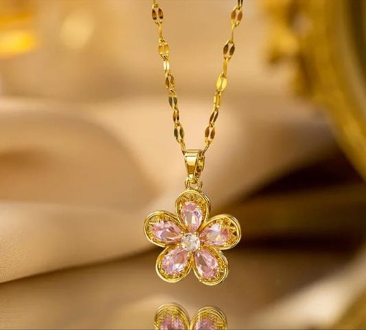 Pink Flower Stone Pendant