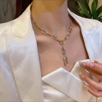 Golden Crystal Big Chain Korean Necklace