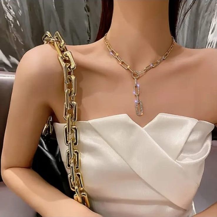 Golden Crystal Big Chain Korean Necklace
