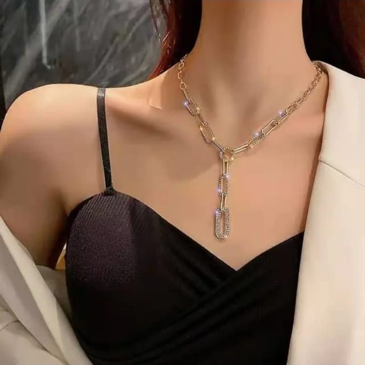 Golden Crystal Big Chain Korean Necklace