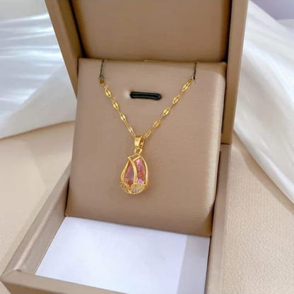 Stainless Steel Pink Tulip Necklace