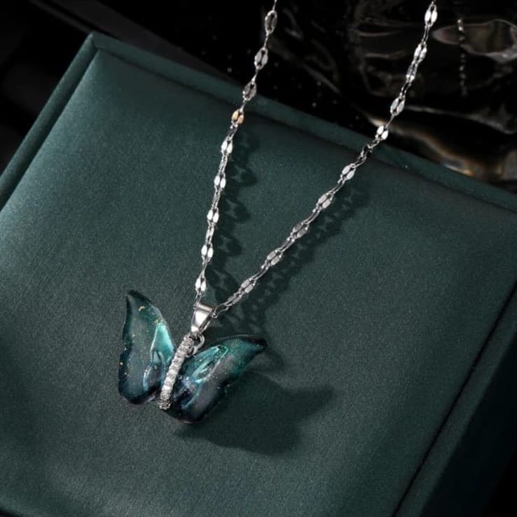 Vibrant Blue Winged Butterfly Necklace