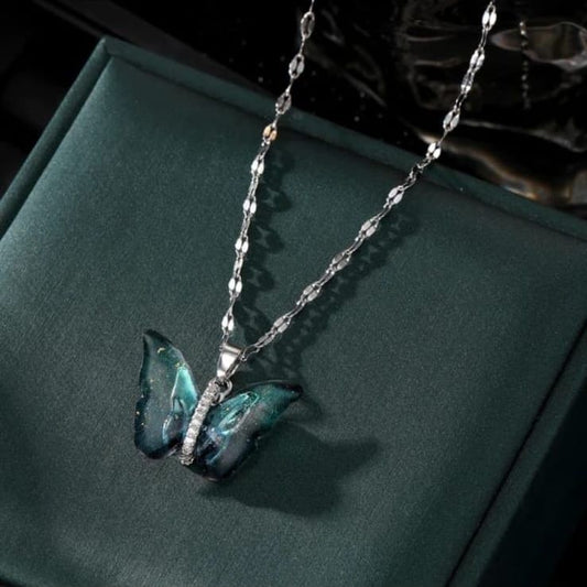 Vibrant Blue Winged Butterfly Necklace