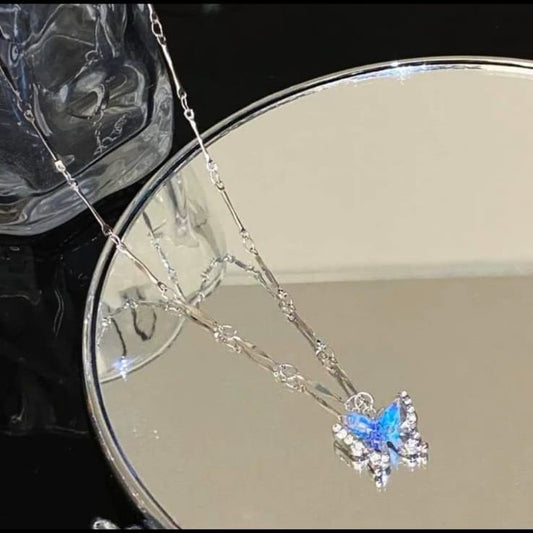 Stainless Steel Blue Butterfly Necklace