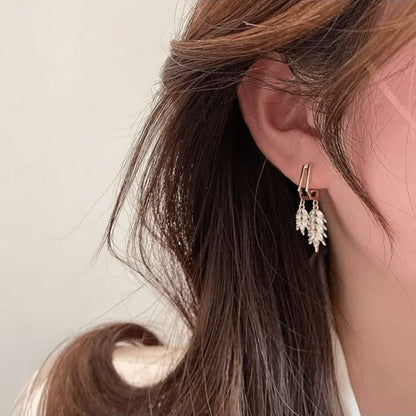 Leaf Shape Crystal Korean Earrings
