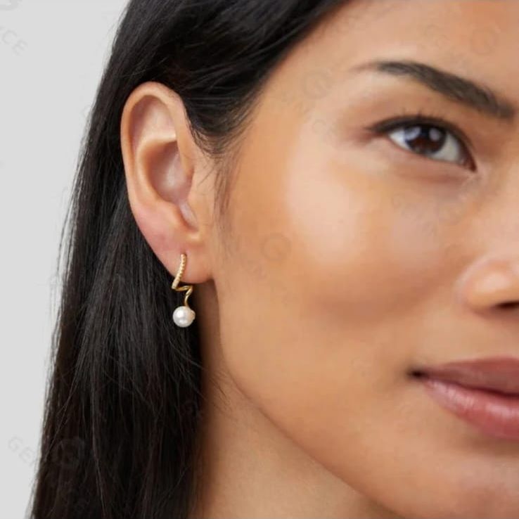 Golden Bended Pearl Korean Studs