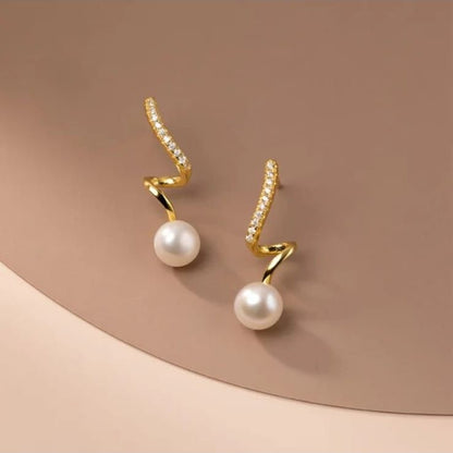 Golden Bended Pearl Korean Studs