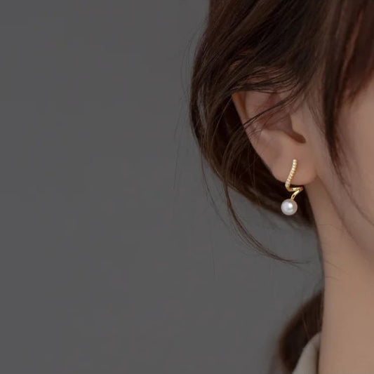 Golden Bended Pearl Korean Studs