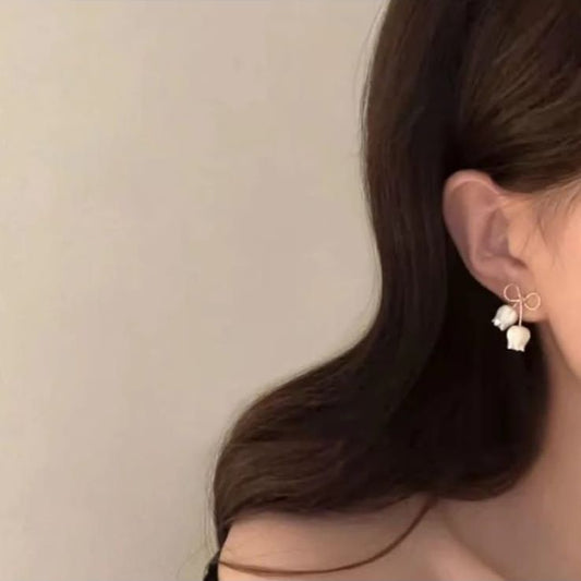 Bow With Flower Korean Studs