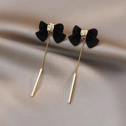 Black Bow Golden Embellished Earring