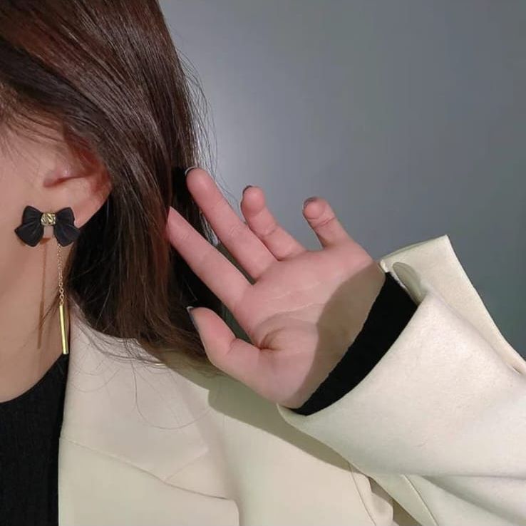 Black Bow Golden Embellished Earring