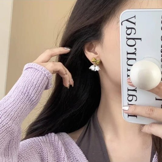 Green White Flower Korean Studs