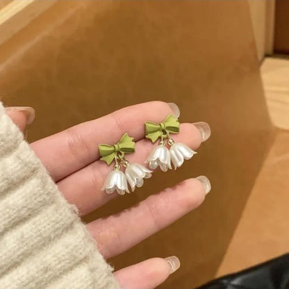Green White Flower Korean Studs