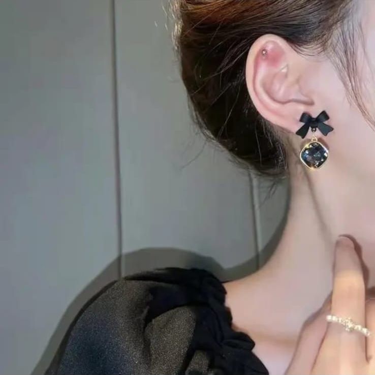 Black Bow Korean Studs