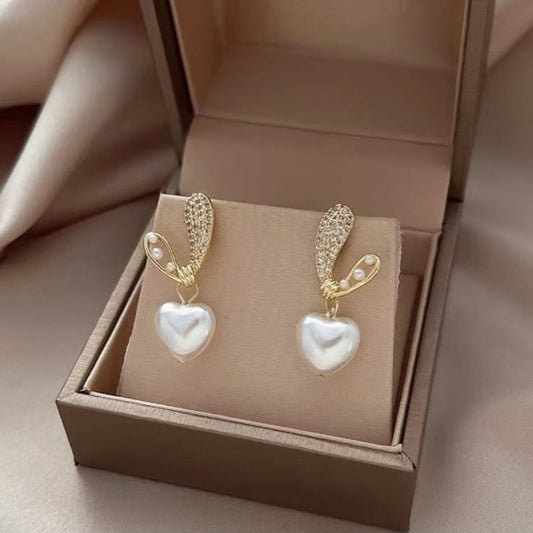 Bling BunnyEared Heart Korean Earrings